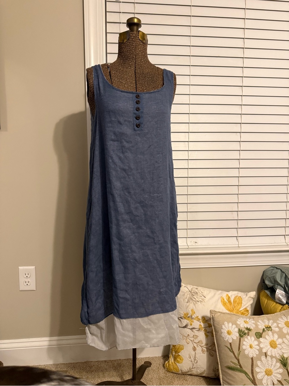 Simply Couture Dusty Blue Sleeveless Button-Front Tunic Dress